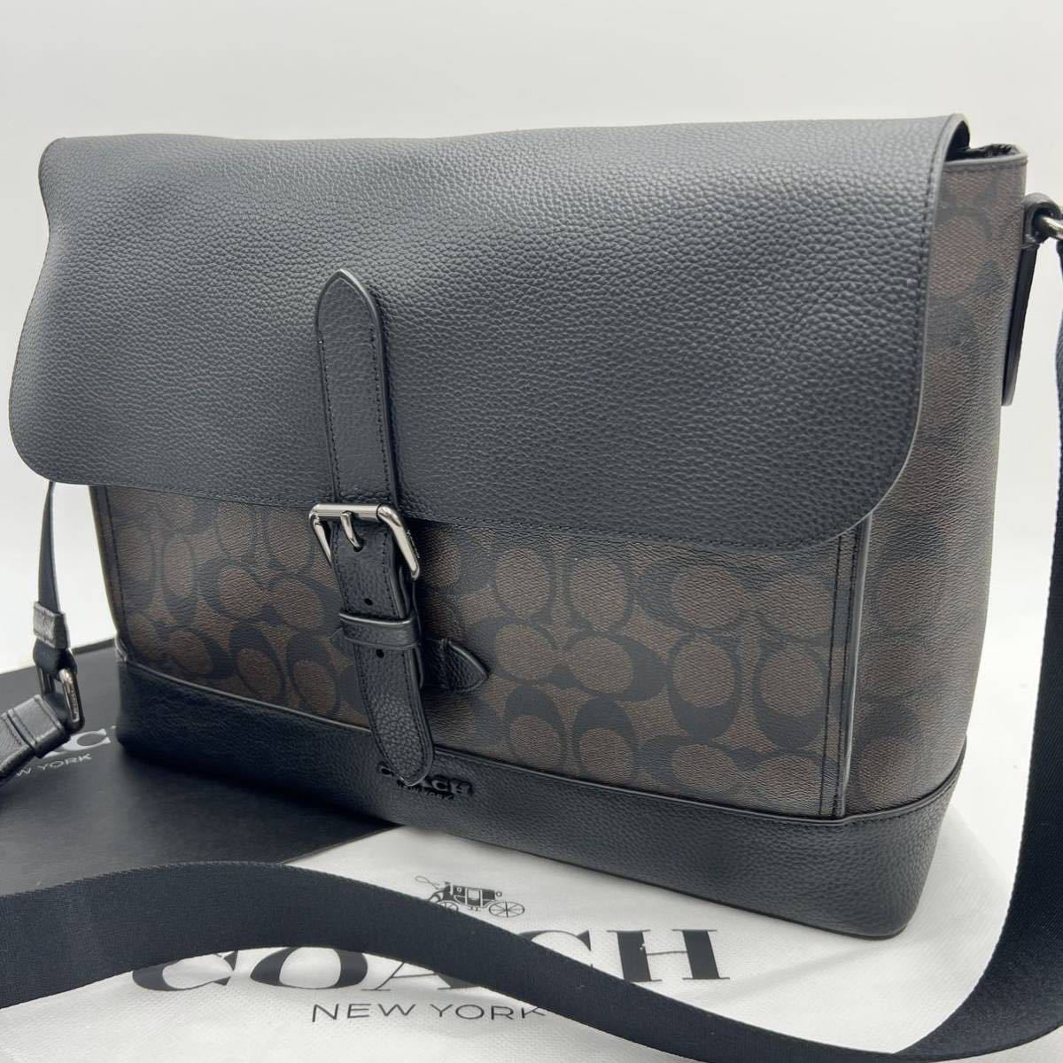 1円【未使用】COACH コーチ グラハム ハドソン ショルダーバッグ メッセンジャーバッグ メンズ シグネチャー ビジネスバッグ A4収納可 PVC