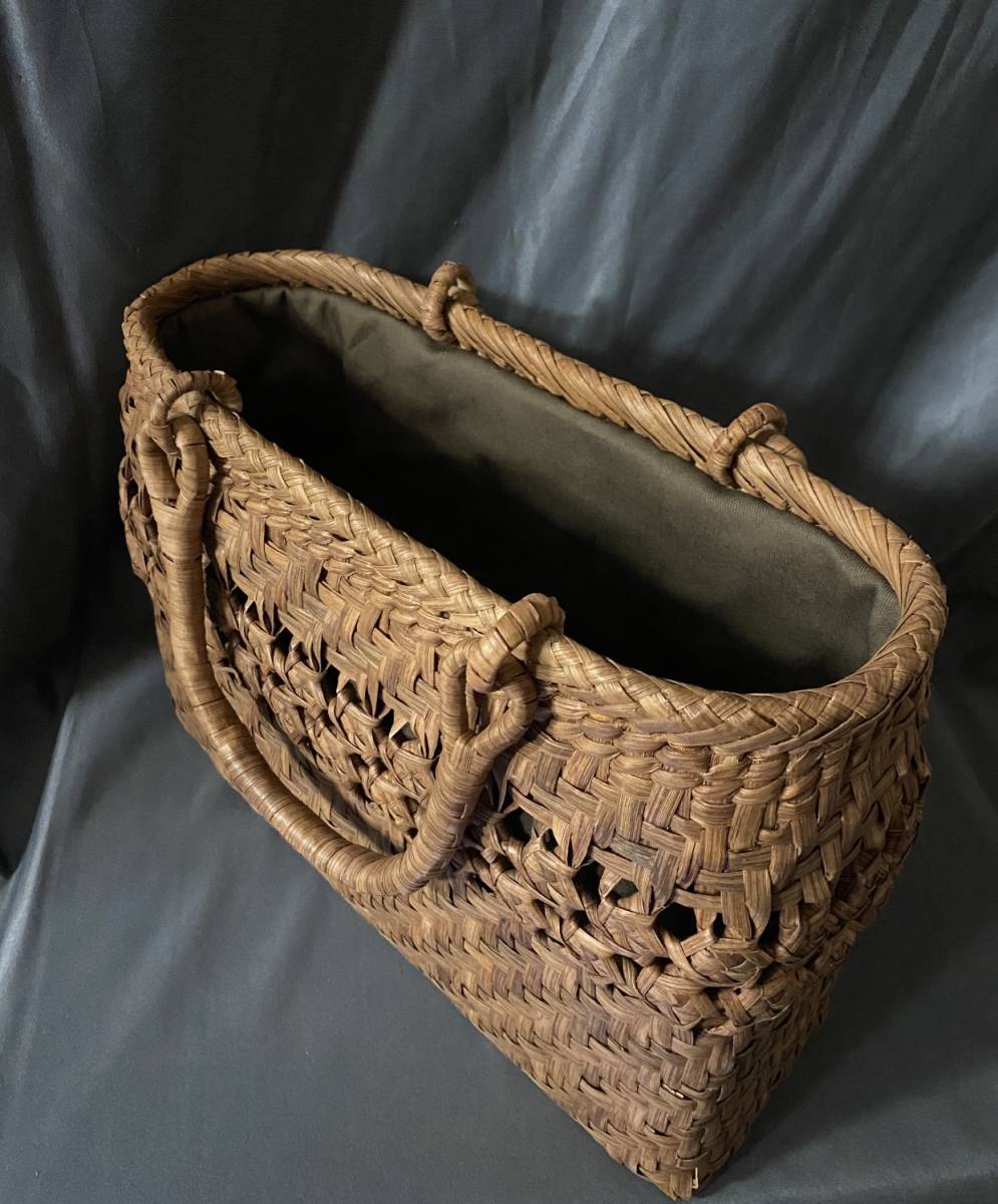 白川郷 国産蔓使用 サイズL 職人手編み 網代中薔薇編み 山葡萄籠バッグ  