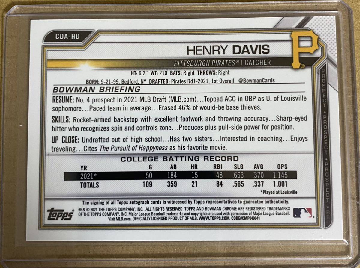 2021 Topps Bowman Draft HENRY DAVIS Auto 1st Bowman