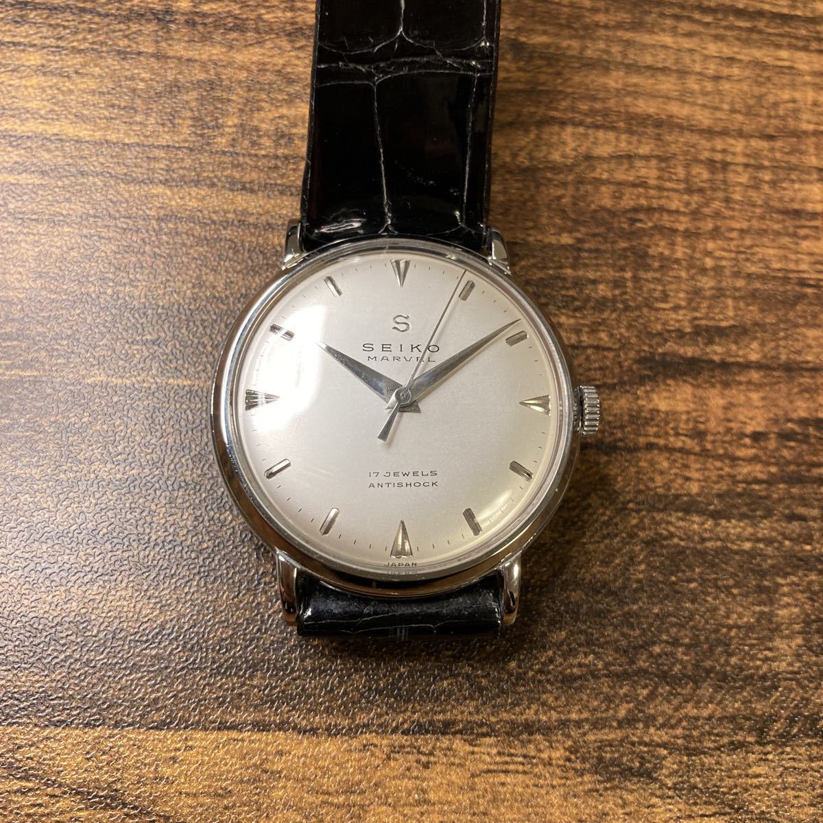 セイコーマーベル 彫りS 極美品 バンビ黒竹節クロコダイル革ベルト D 