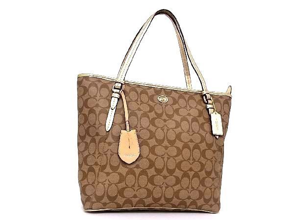 1円 □美品□ COACH コーチ F28365 シグネチャー PVC×レザー トート 