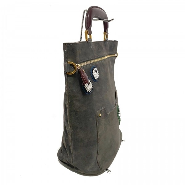 アニヤハインドマーチ Anya Hindmarch ハンドバッグ オルセットトップハンドル スエード×レザー グレー×ボルドー×マルチ ビジュー