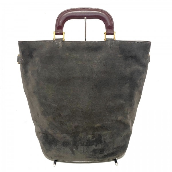 アニヤハインドマーチ Anya Hindmarch ハンドバッグ オルセットトップハンドル スエード×レザー グレー×ボルドー×マルチ ビジュー