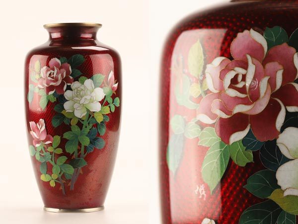 花瓶 中国美術 宝物 公式 牡丹唐草 有線七宝 草花吉祥文様 骨董 古玩