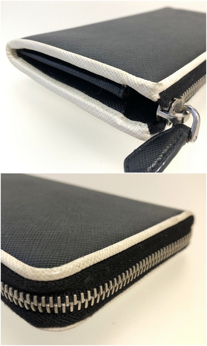 極美品 PRADA サフィアーノ パイピング L字型 ラウンドファスナー長 