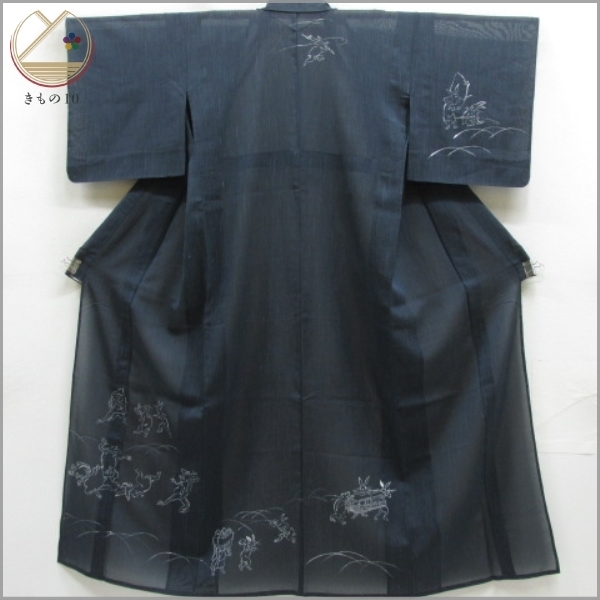  着物10 1円 絹 付下げ 夏物 ペイント 鳥獣戯画 兎 蛙 弓 遊び ウサギ 変える 縞 袷 身丈153cm 裄63cm 同梱可(付下げ)｜売買されたオークション情報、yahooの商品情報をアーカイブ公開 - オークファ 付下げ