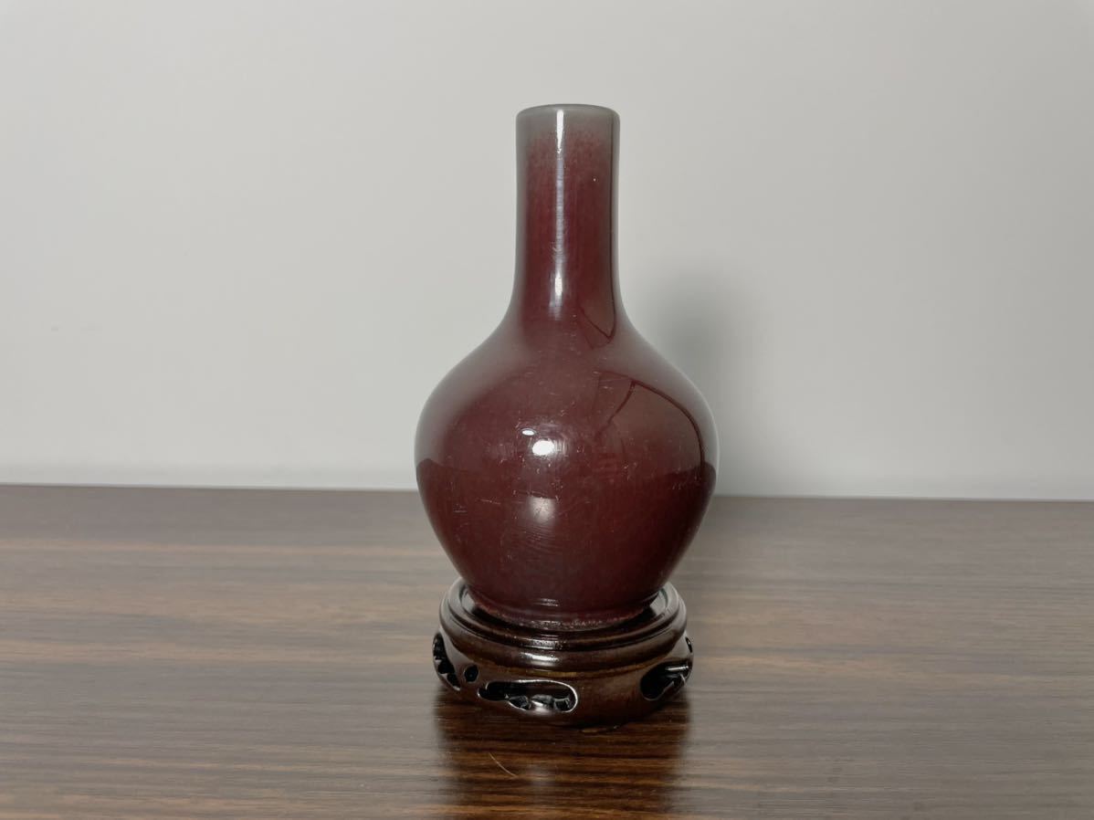 無傷 中国美術 清朝期 紅釉花入 辰砂 花瓶 花入 唐物染付 時代物 (検