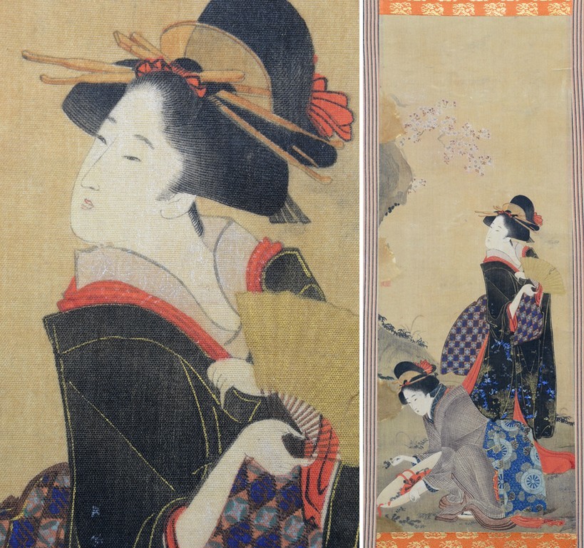 □ 肉筆 浮世絵 美人図 絹本着色 江戸時代 優品 □ | 肉筆浮世絵 もさく