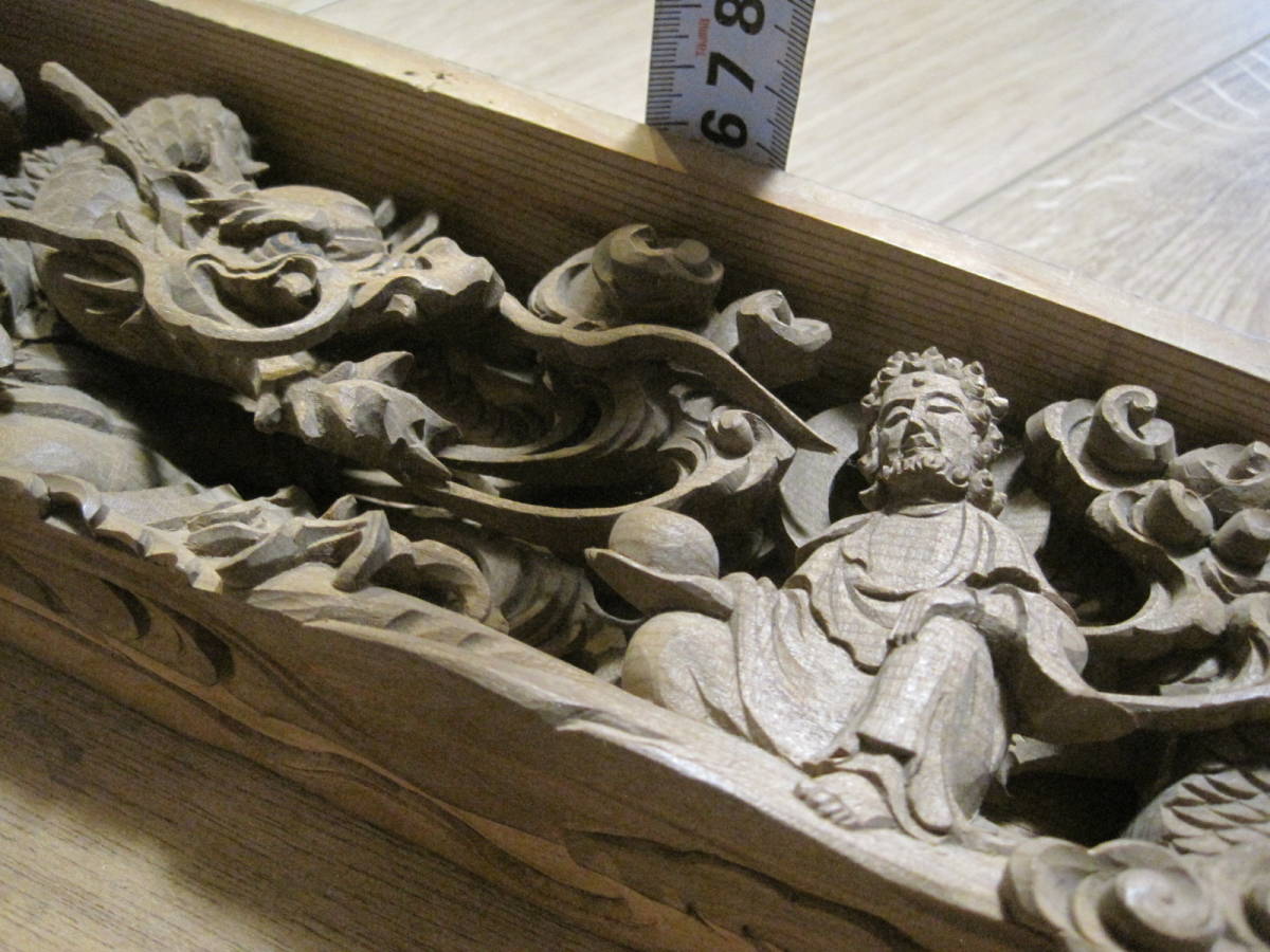 専用大正期 木製透かし彫り『龍羅漢図』金箔塗り 欄間飾り木彫欄間 仏壇飾 竜 龍 仏像 大仏 欄間 透彫 透かし彫り 仏教美術 木製彫刻 仏壇 仏具 木製