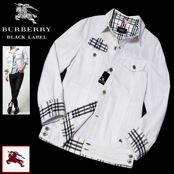  L 3 究極のジージャン バーバリーブラックレーベル ノバチェック&ホース刺繍 ストレッチ 綿デニムジャケットBURBERRY BLACK LABEL(ジャケット、上着)｜売買されたオークション情報、yahooの商品 男性用