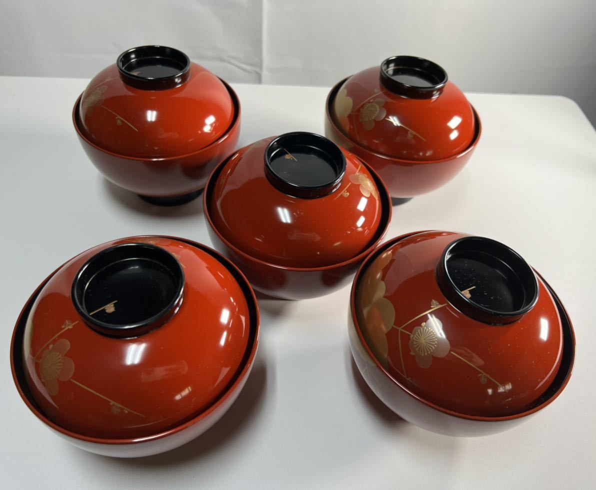輪島塗 吸物椀 5客 蒔絵 箱付 5客セット 共箱 趣楽 忍草