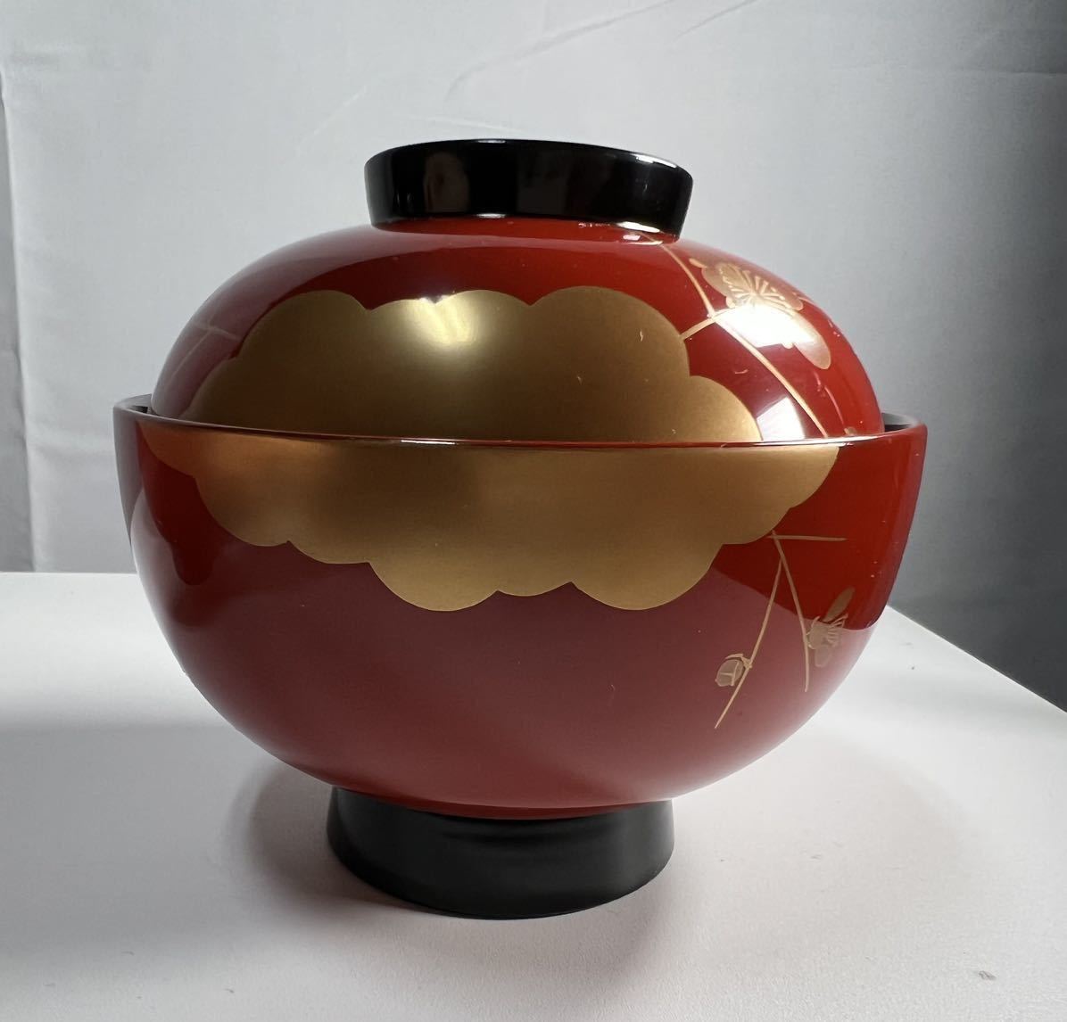 伝統工芸 輪島塗漆器 豪華梅柄蒔絵 吸い物椀 5客セット 輪島塗 吸物椀 5客 蒔絵 箱付 5客セット 共箱 趣楽 忍草