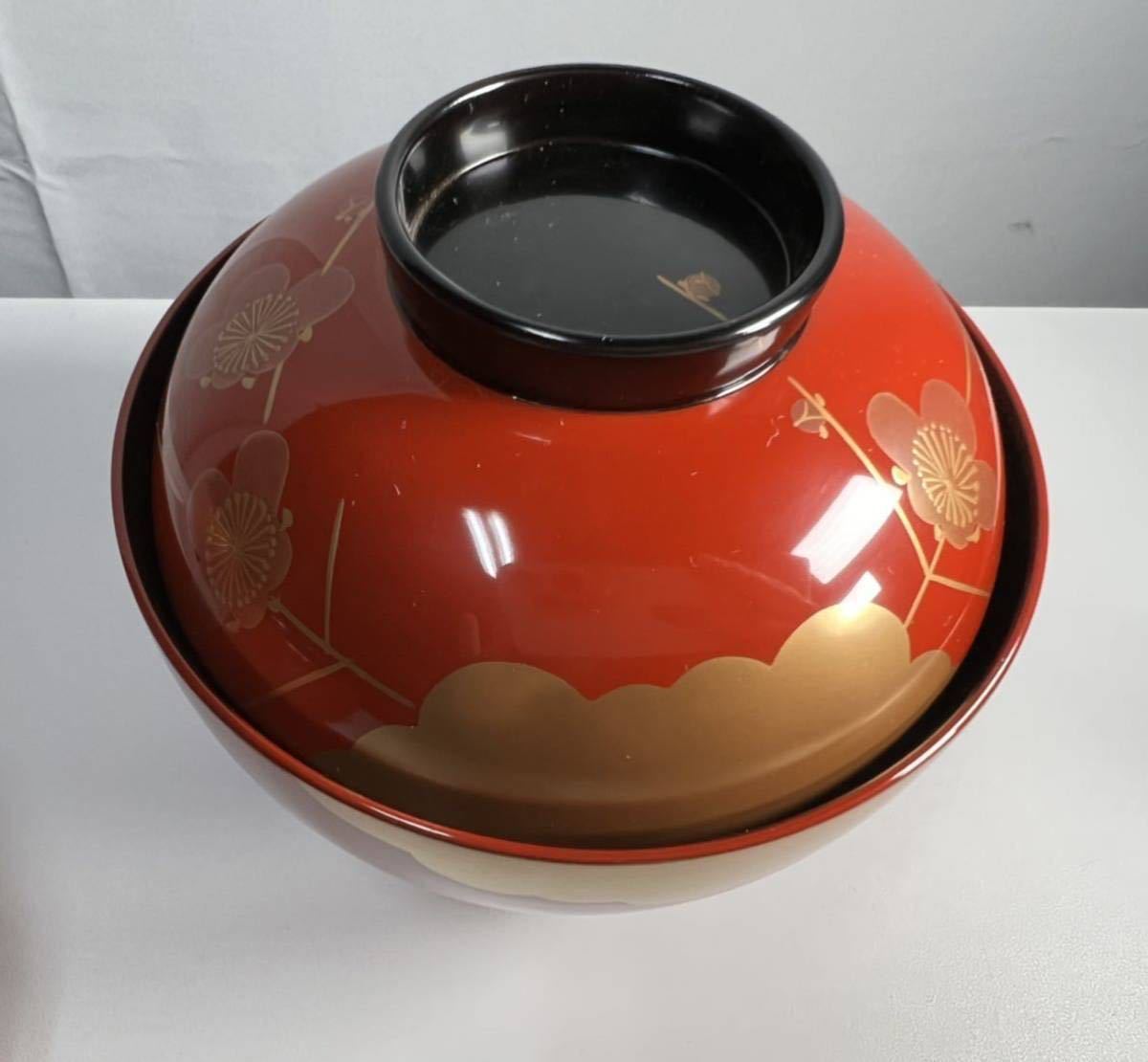 伝統工芸 輪島塗漆器 豪華梅柄蒔絵 吸い物椀 5客セット 輪島塗 吸物椀 5客 蒔絵 箱付 5客セット 共箱 趣楽 忍草