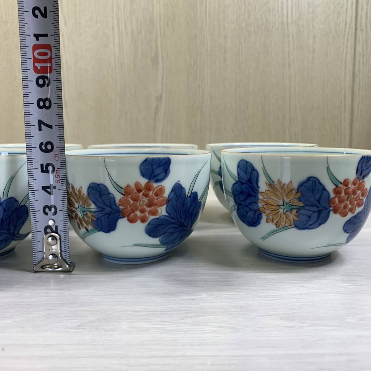 染錦菊 華山窯 華山萬右衛門 有田焼 汲出揃 茶器茶道具 湯呑 6客 [M035 