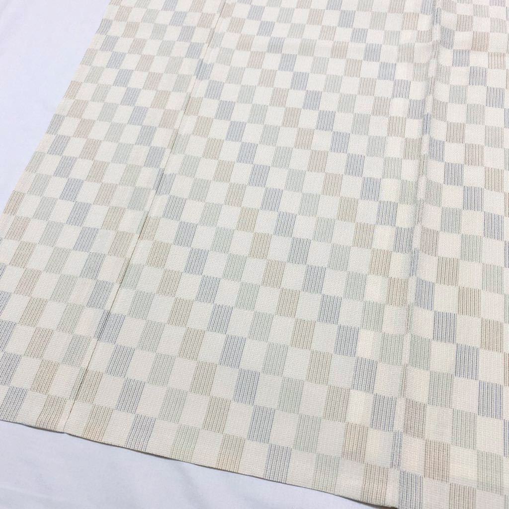 着物月花 星野織物 単衣 市松文様の本塩沢 未使用品 正絹 居敷当て付き 