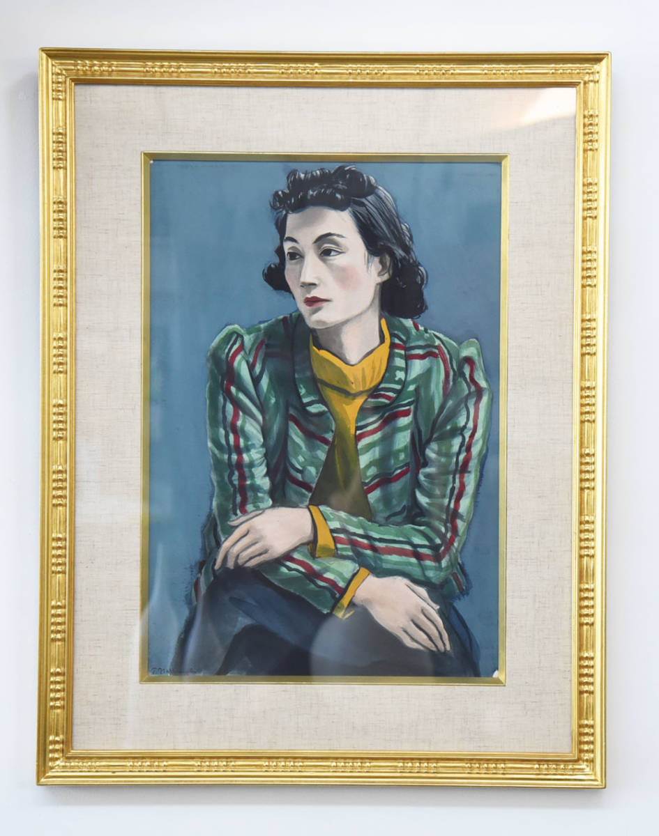中西利雄 1900-1948年 「婦人像」 水彩 タトウ箱 ヴィンテージ絵画