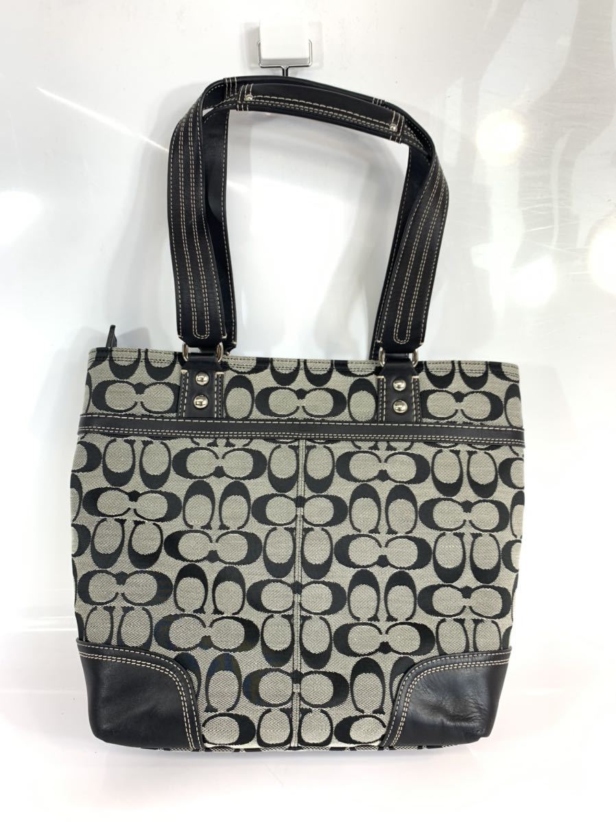 COACH シグネチャー キャンバス ホワイト レザー ターンロック バッグ 