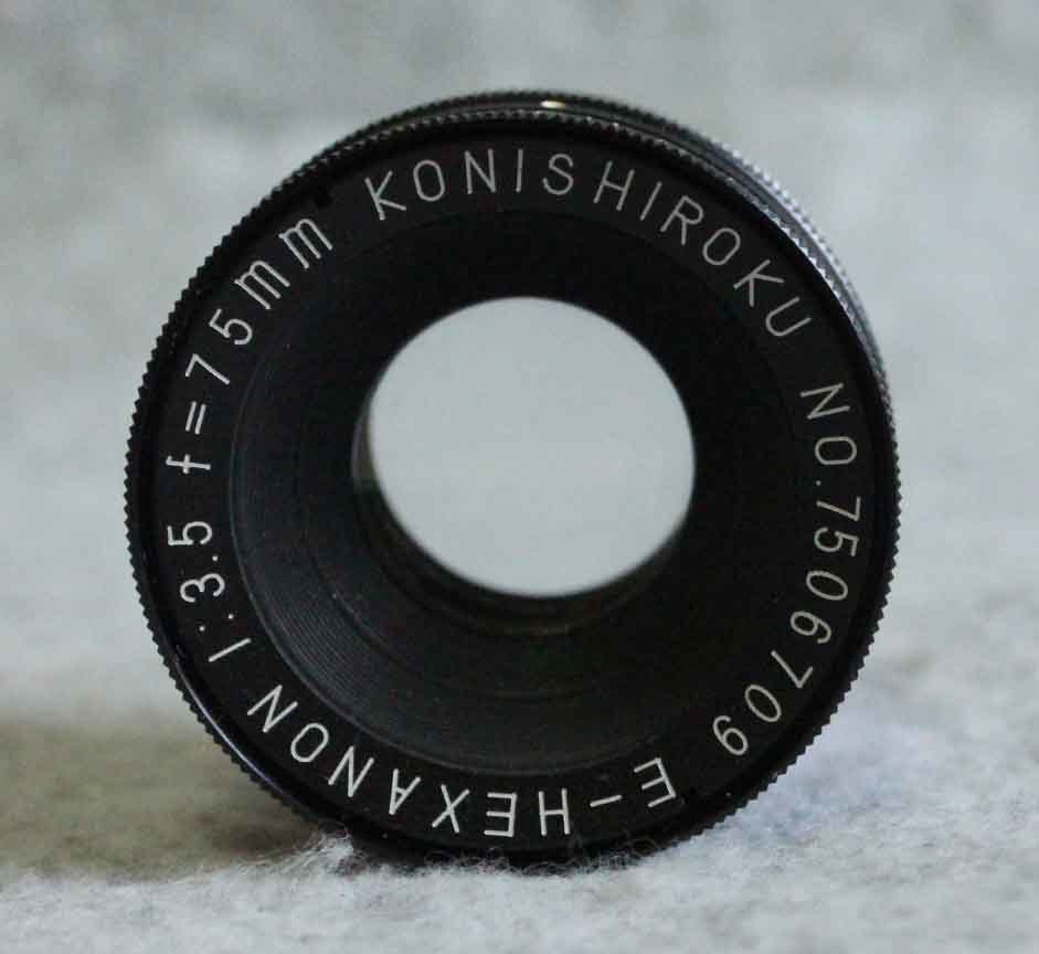 me398]引伸ばし レンズ E-HEXANON 75mm f3.5 LENS コニカ レンズ