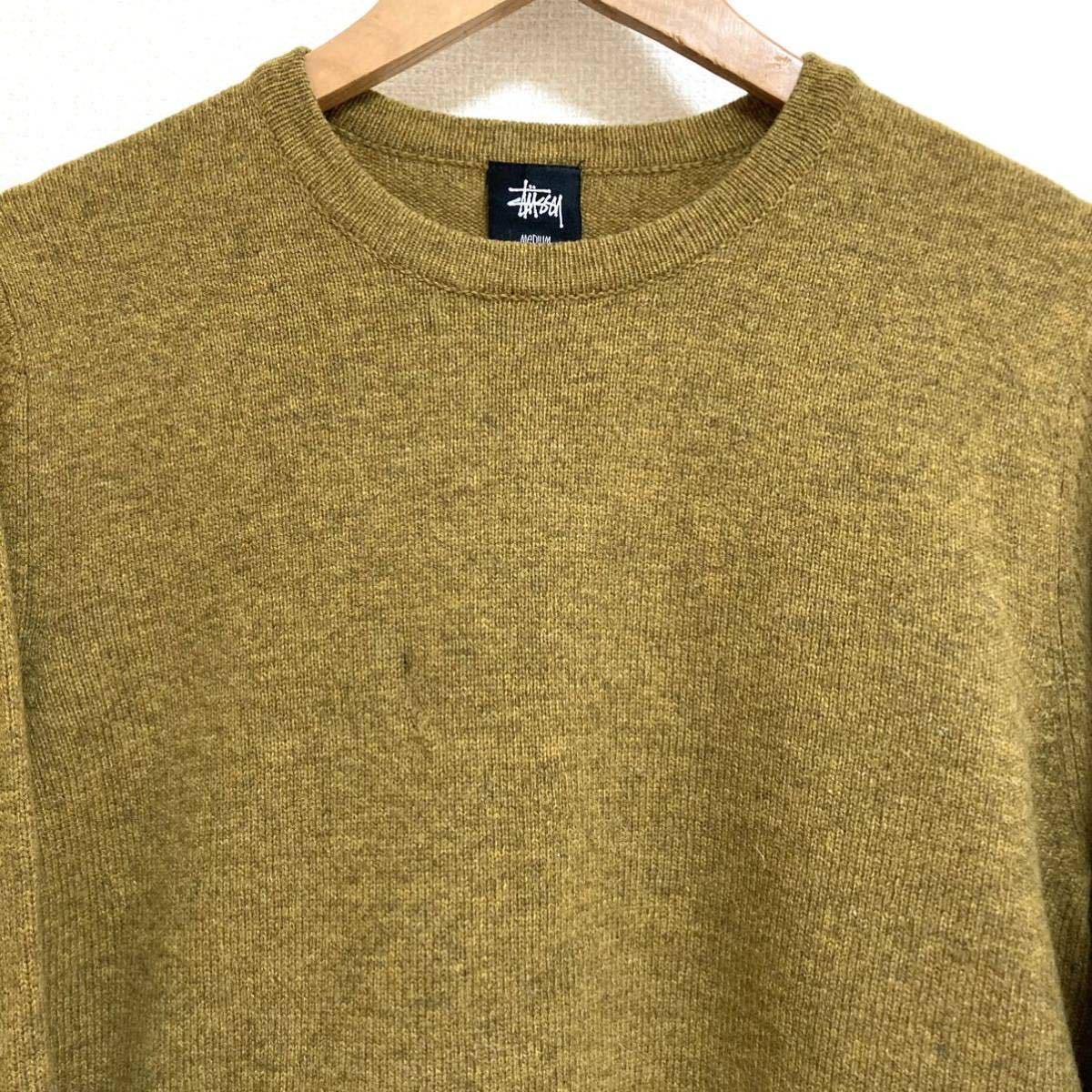 STUSSY】ステューシー ニット セーター ラムウール100% エルボーパッチ 