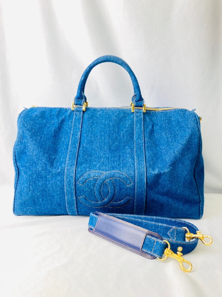 美品☆CHANELシャネル ボストンバッグ 2way ココマーク デニム素材