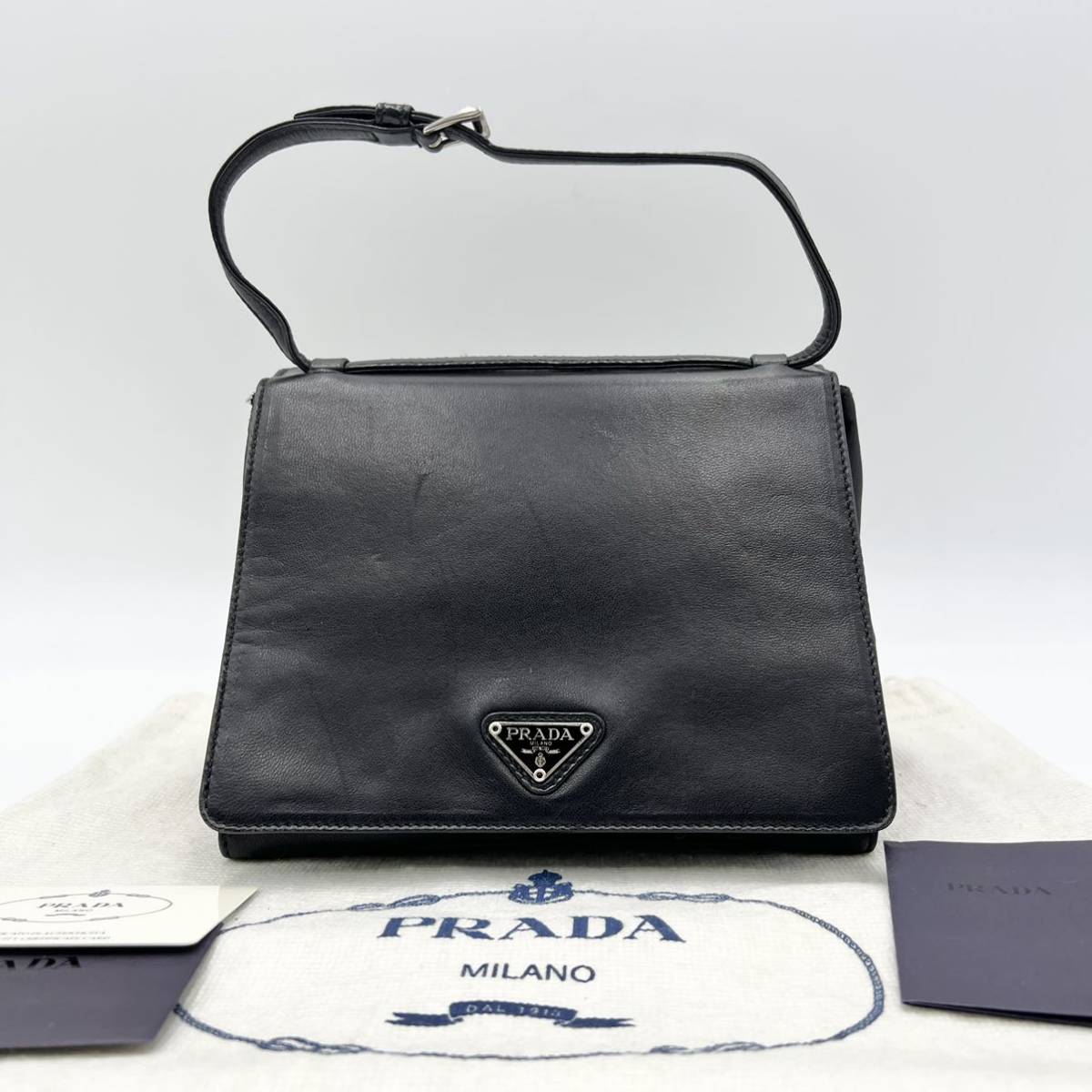 1円〜 【希少】PRADA プラダ ハンドバッグ 三角ロゴプレート ブラック 