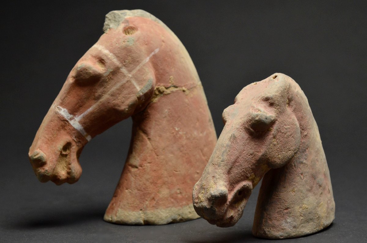 横濱美術 漢代加彩馬俑二件組 1 年代保証 中国古玩骨董