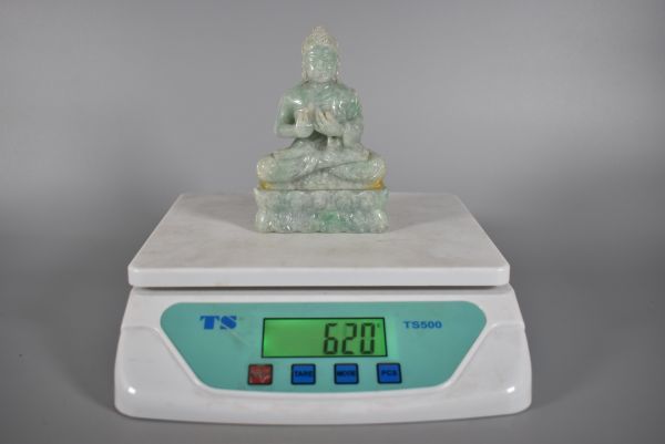 仏像 中国美術 ◇舩◇2 木彫 翡翠造 時代物 古渡 高さ26.5cm