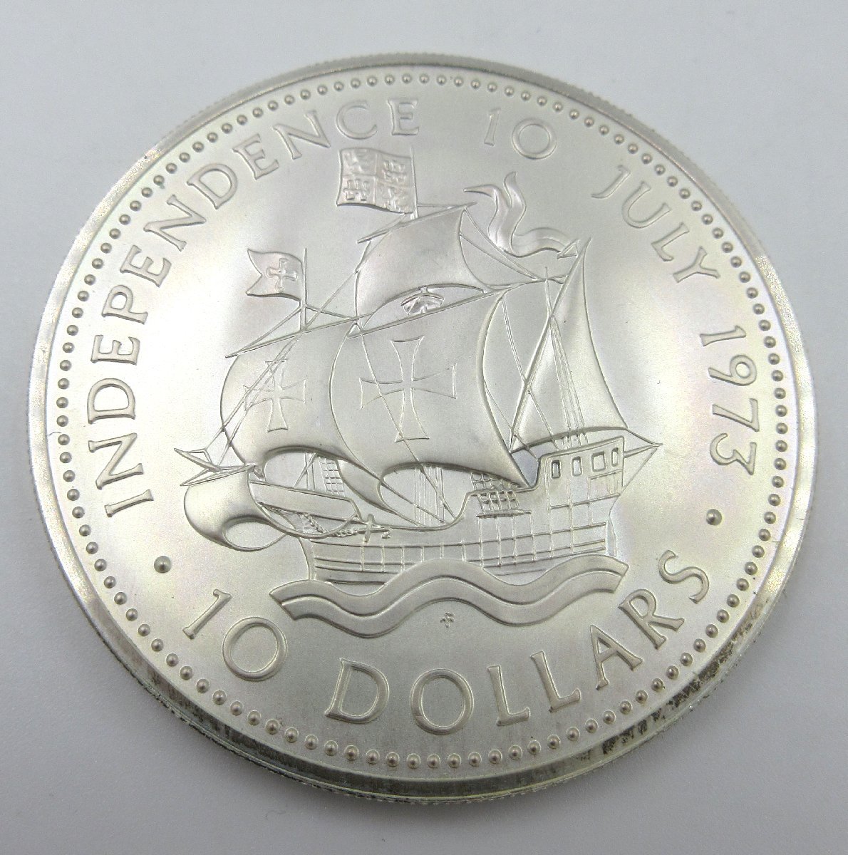 J18229RK バハマ 10ドル 銀貨 1973年 大型 船/エリザベス2世 約50g