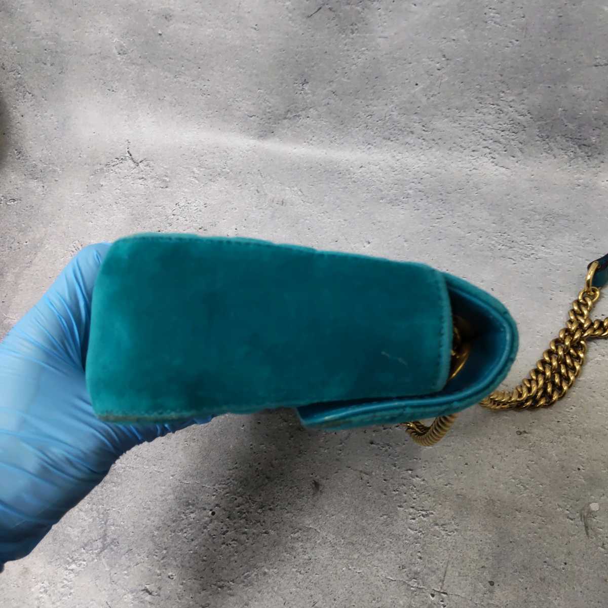 1円 希少品 グッチ GUCCI バッグ ショルダーバッグ ベロア ブルー 