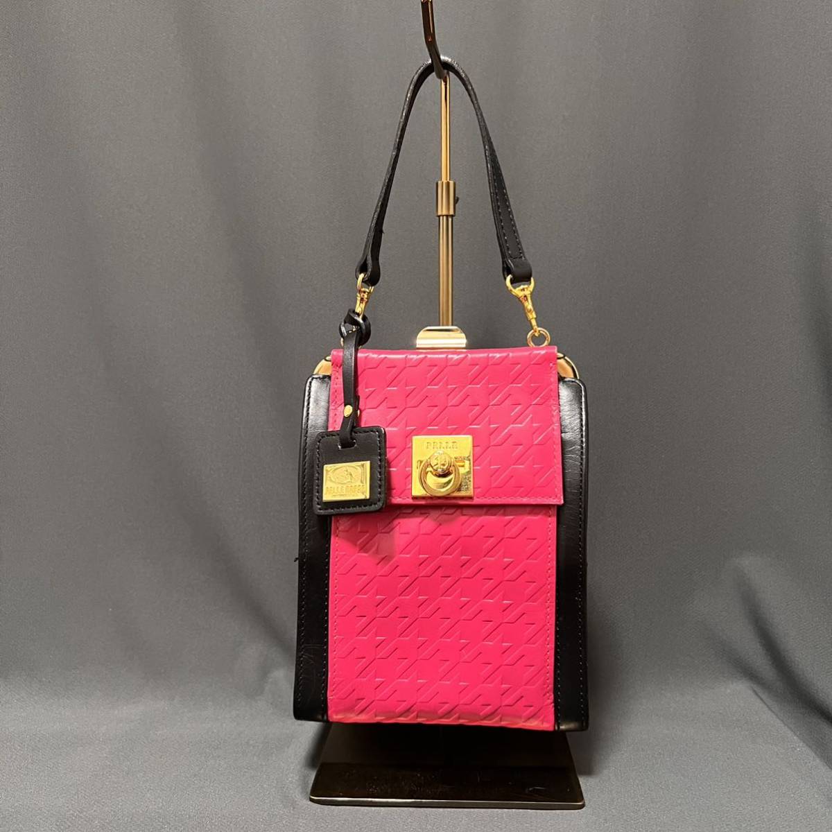 ペレボルサ PELLE BORSA ハンドバッグ 金具 ショッキングピンク 