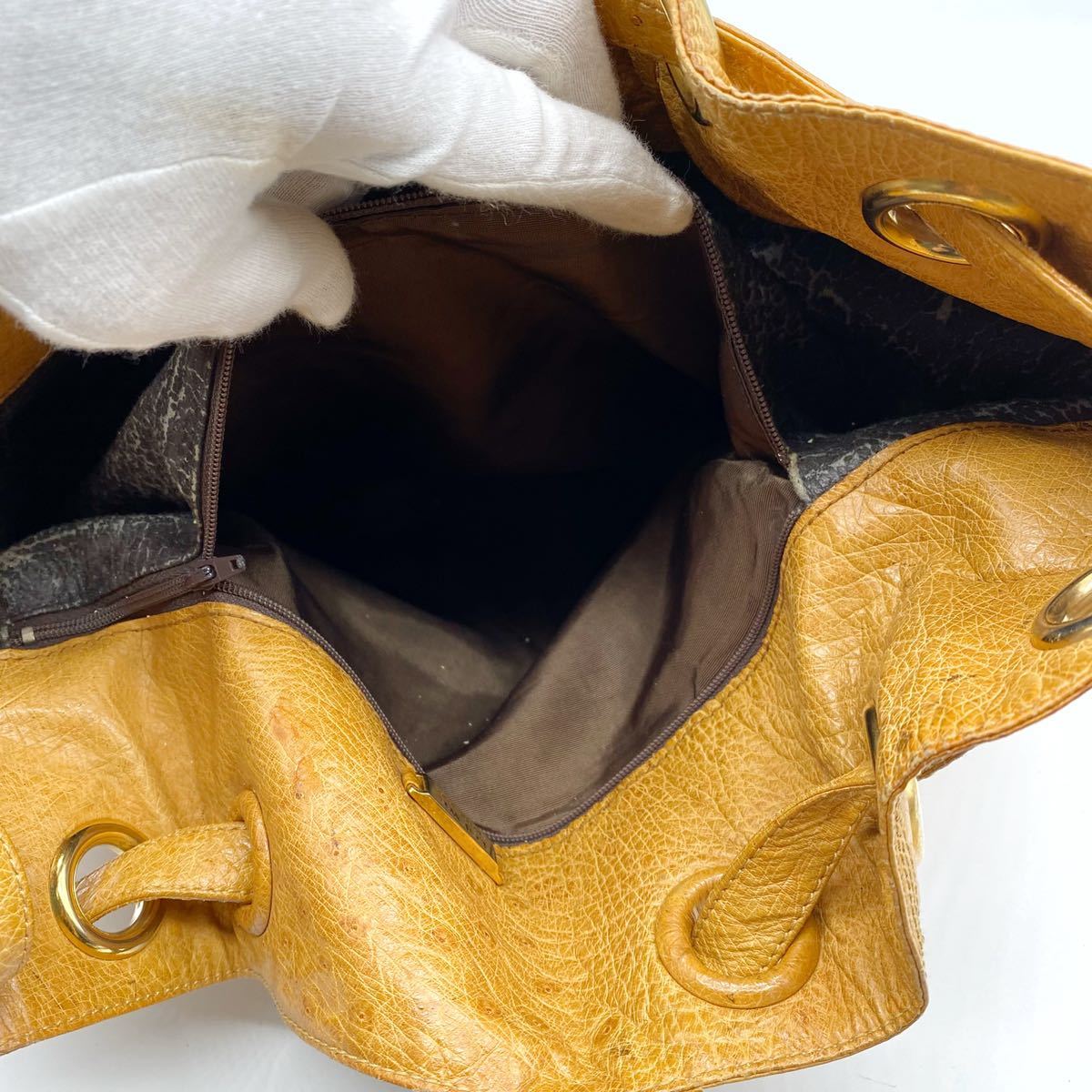 1円 【最高級 極レア】 LOEWE ロエベ オーストリッチ 巾着 ショルダー 