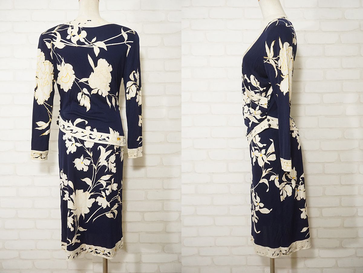 レオナール シルク100%花柄カシュクールブラウス&タイトスカートセット
