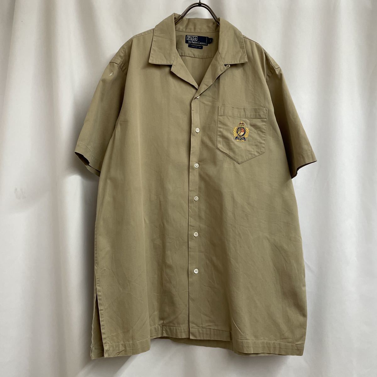 90s Polo Ralph Lauren ラルフローレン オープンカラーシャツ ベージュ 