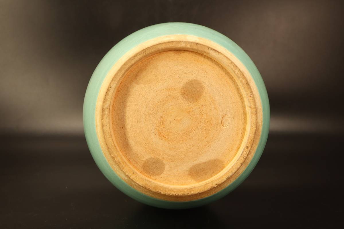 萬古窯【 瑞山 造 】青磁鳳凰耳 花瓶 ◇ 青磁 煎茶道具 茶道具 華道具