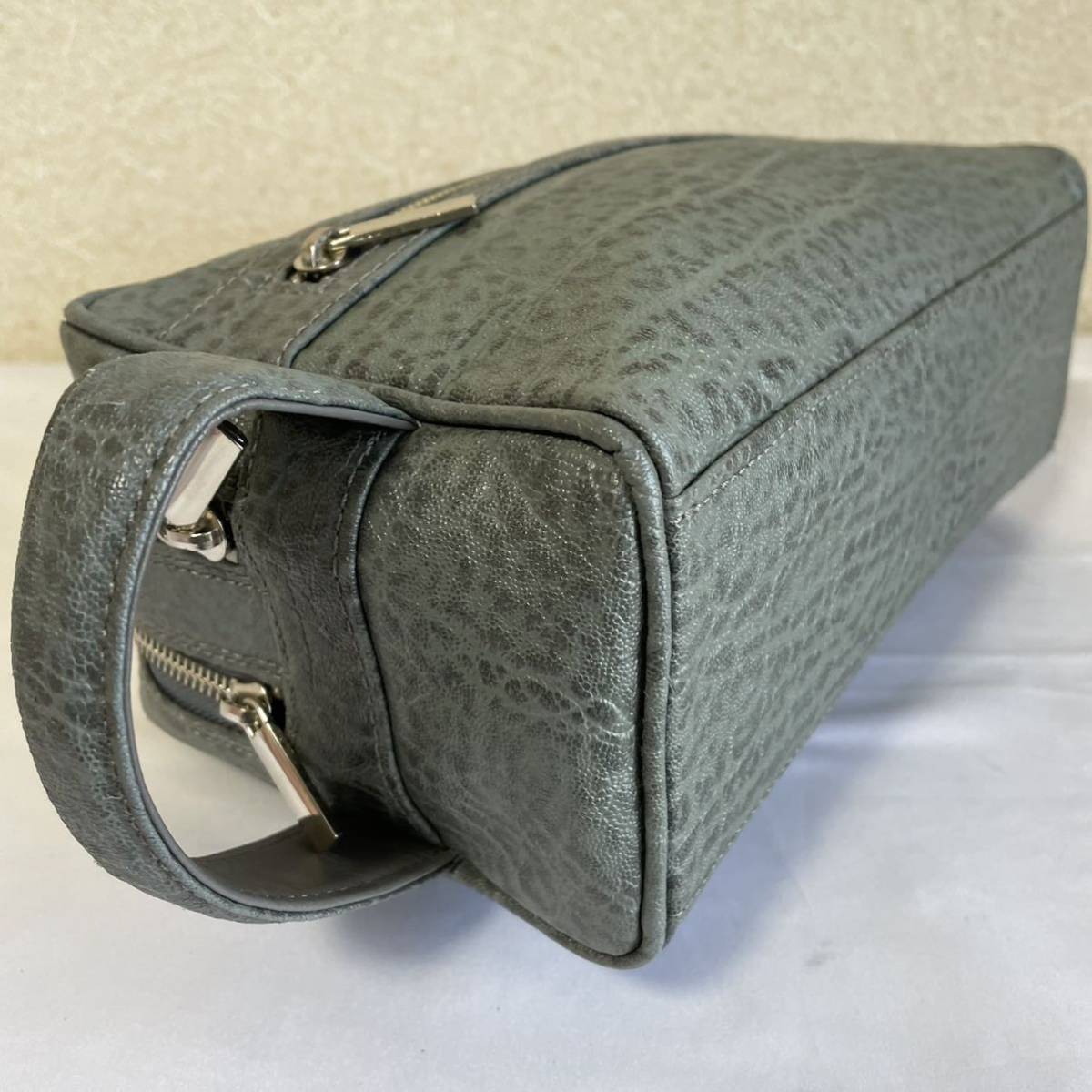 美品 象革 エレファントレザー ハンドバッグ グレー リアルレザー タグ 