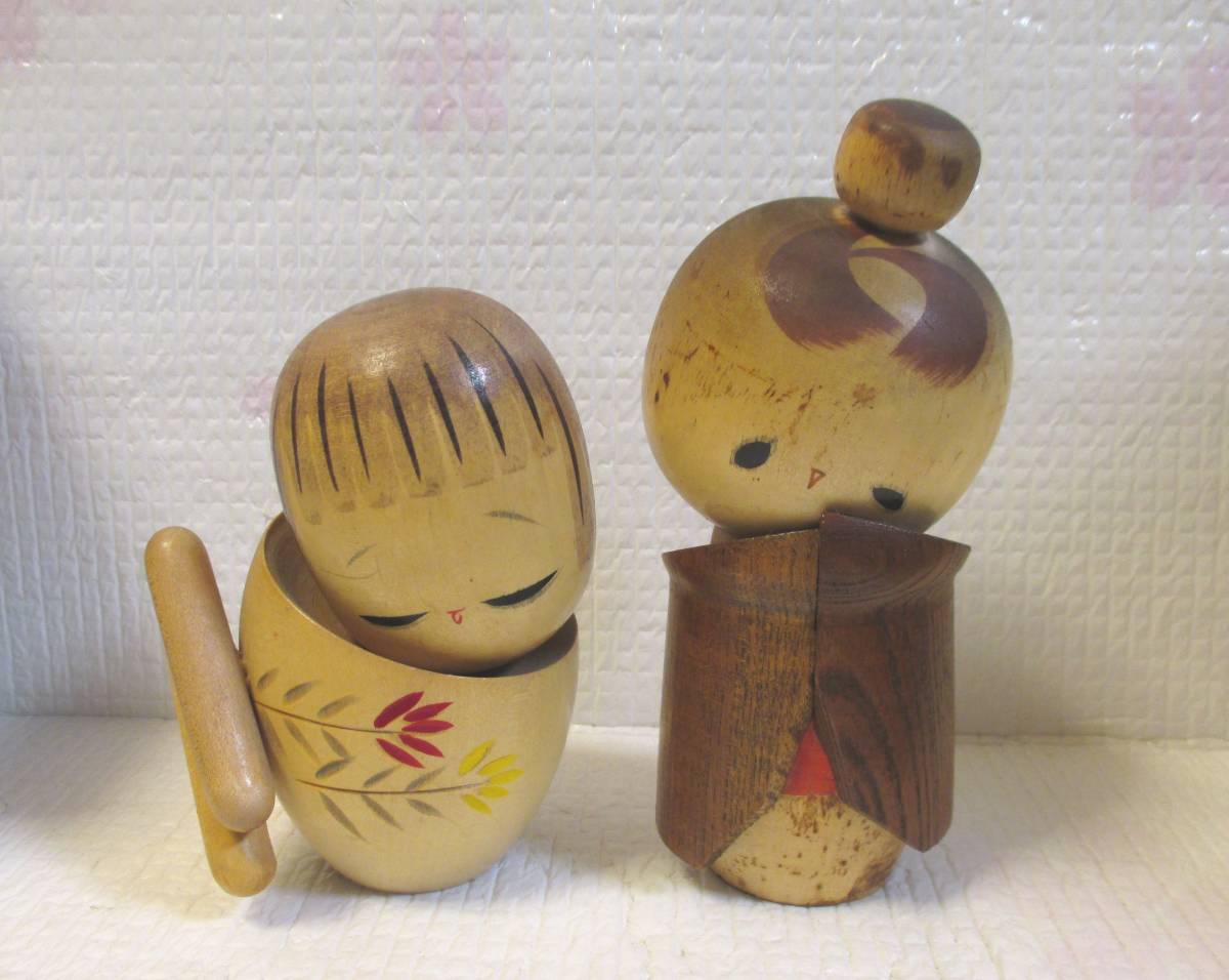 タ）創作こけし 伝統人形 たけし作 「うたふ春」「はにかみ」2点まとめ 