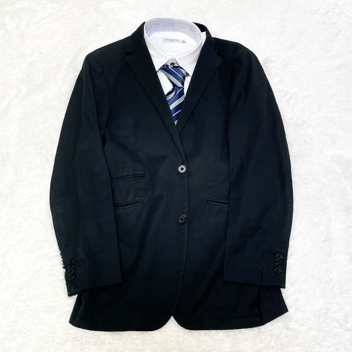 美品 バーバリー ブラックレーベル ブラック スーツ 42R L 裏地モノグラム Lサイズ バーバリーブラックレーベル BURBERRY BLACK LABEL モノグラム