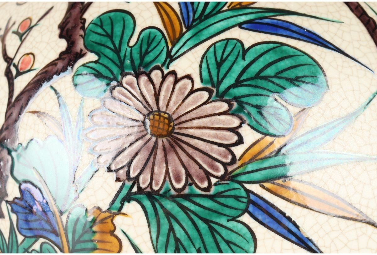 九谷焼 色絵花鳥図 花瓶 9.5号花瓶 瓢箪型花瓶｜九谷仙龍作｜昭和期