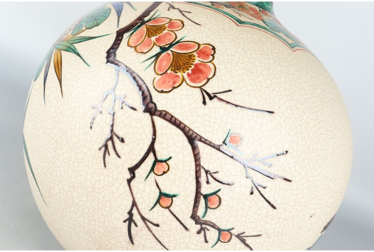 九谷焼 色絵花鳥図 花瓶 9.5号花瓶 瓢箪型花瓶｜九谷仙龍作｜昭和期