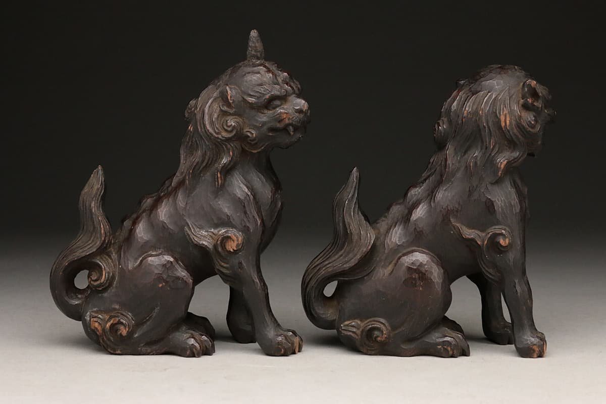 美術品・アンティーク・コレクション 仏教美術 木彫 狛犬 一対