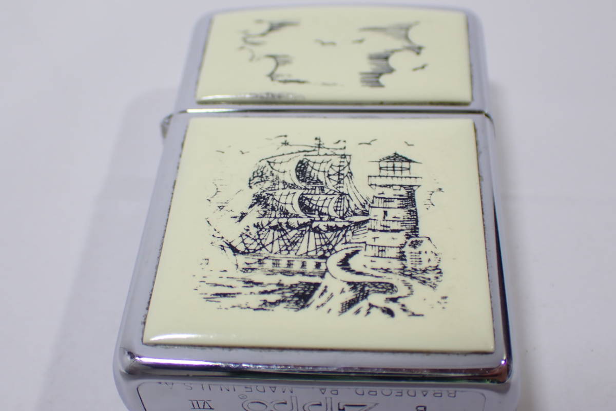 67369【 B ZIPPO VII 】スクリムショウ 帆船 灯台 1991年 ビンテージ 