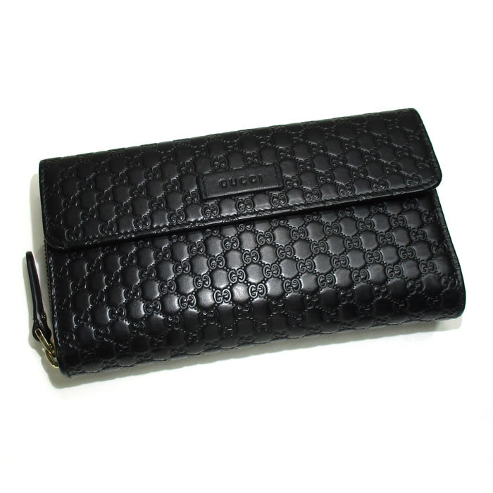 定番人気，新作登場 GUCCI マイクロ グッチシマ 三つ折り ラウンドファスナー 長財布 レザー ブラック 449364(男性用財布)｜売買されたオークション情報、yahooの商品情報をアーカイブ公開 - オークファン 服飾小物