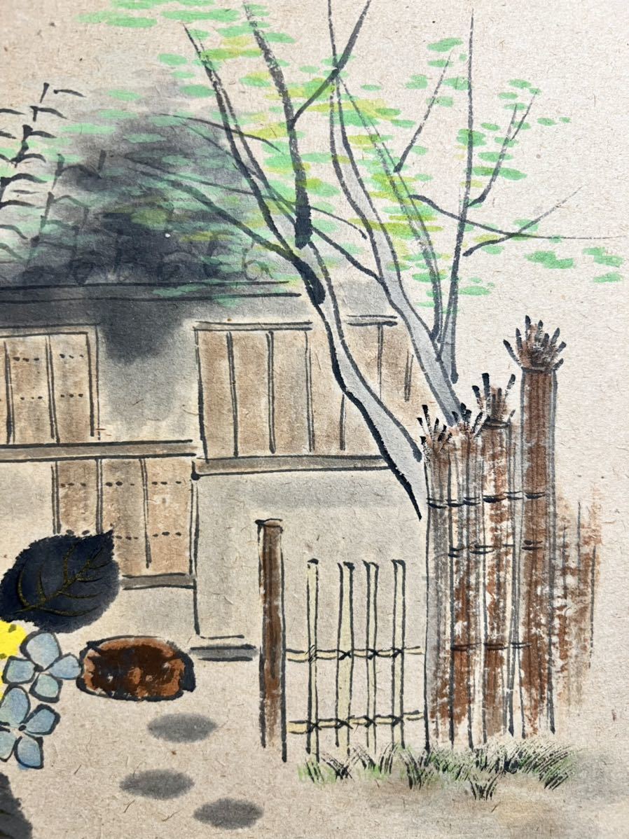 真作] 小栗千秋「紫陽花 芭蕉の句」和紙本 真筆肉筆 共箱 俳句