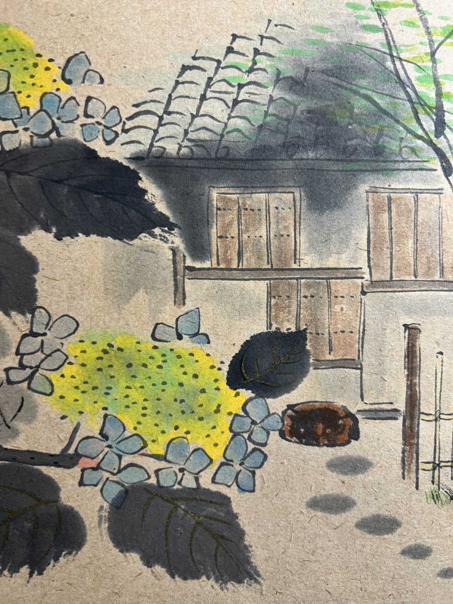 真作] 小栗千秋「紫陽花 芭蕉の句」和紙本 真筆肉筆 共箱 俳句