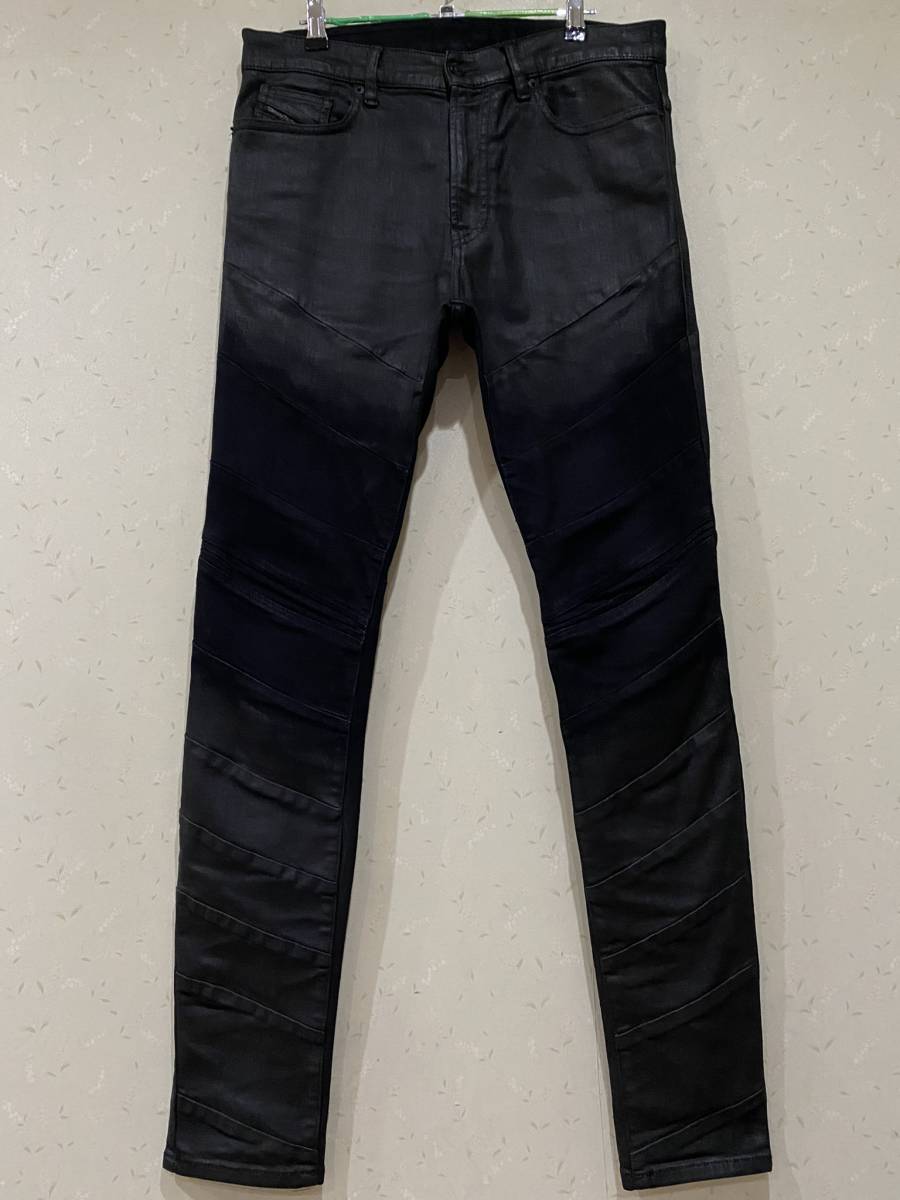 ※DIESEL ディーゼル D-AMNY SKINNY コーティング ストレッチ デニムパンツ ブラック 未裾直 31 　　　　 BJBB.E