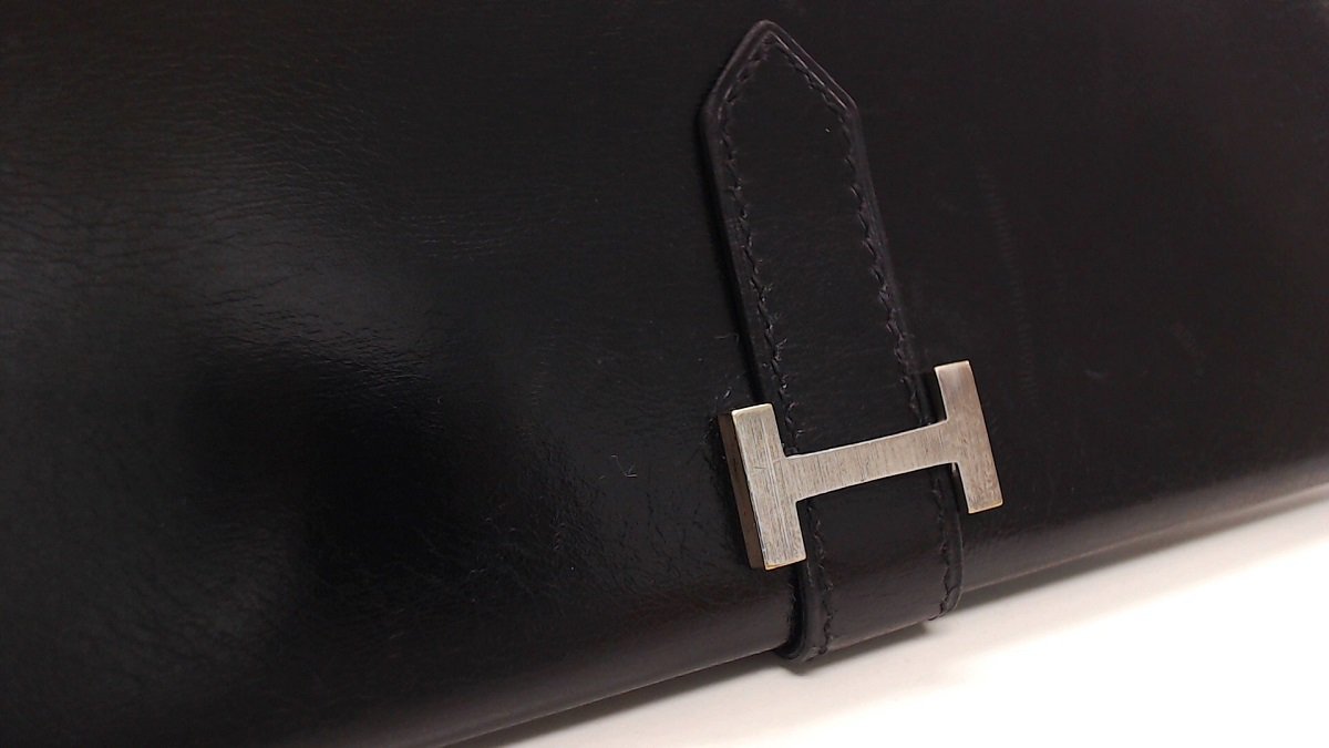 1円美品☆エルメス☆ベアンクラシック ボックスカーフ 2つ折り長財布 