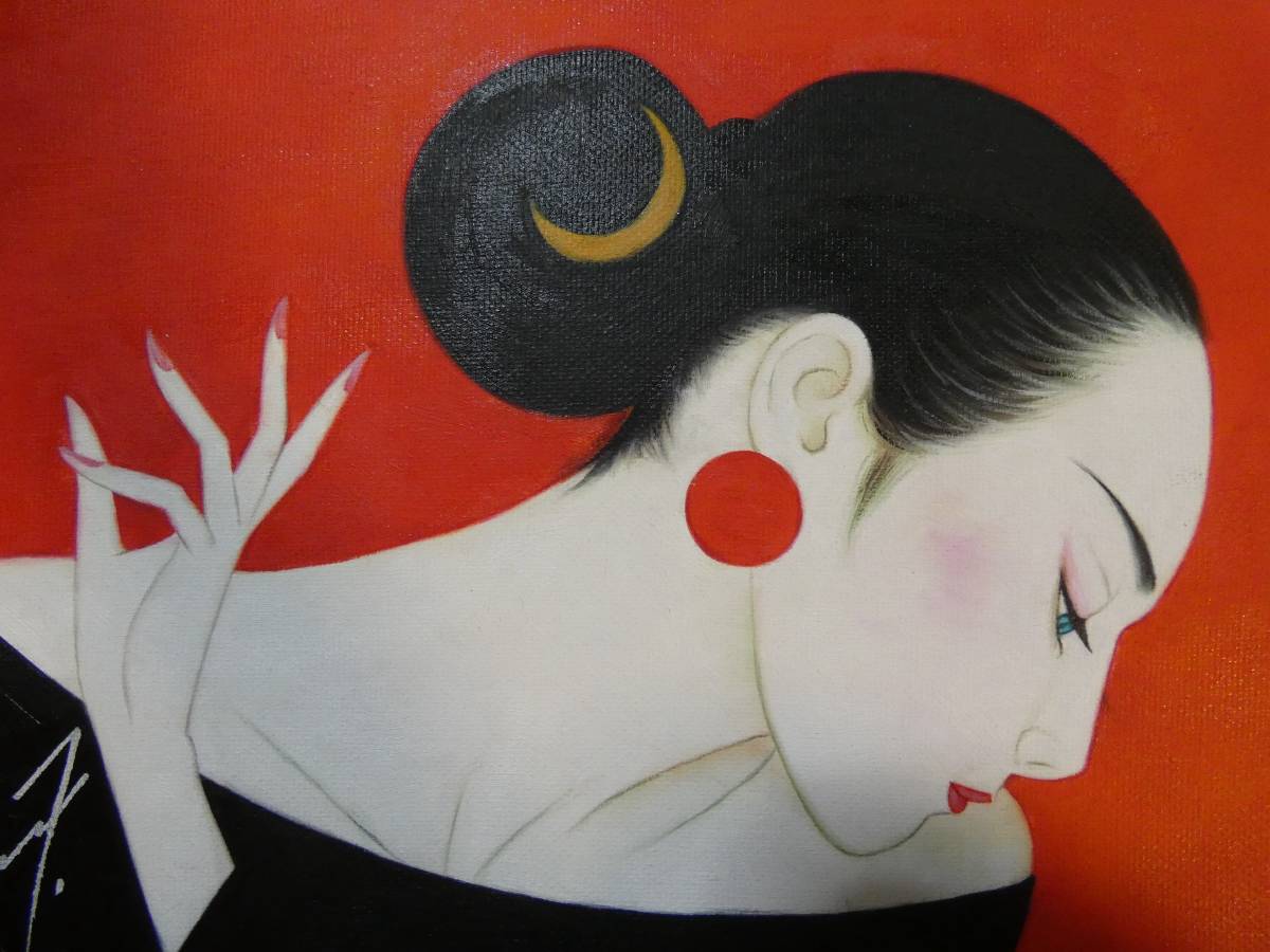 値下げ】人物画 油絵 鶴田一郎 和服美人画 F6 額付き 手描き 肉筆