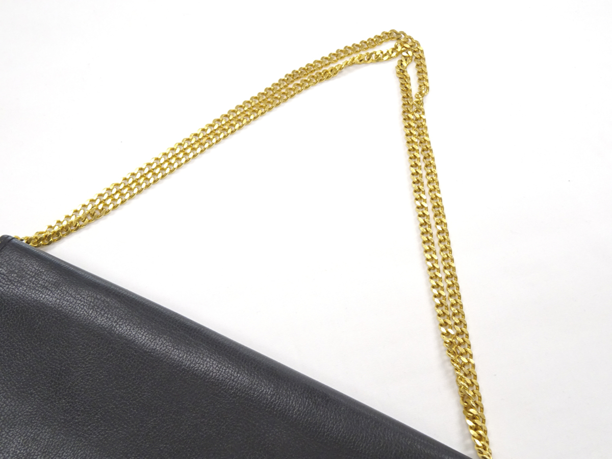 ディオール Dior レザー ロゴ金具 チェーン ショルダーバッグ ブラック