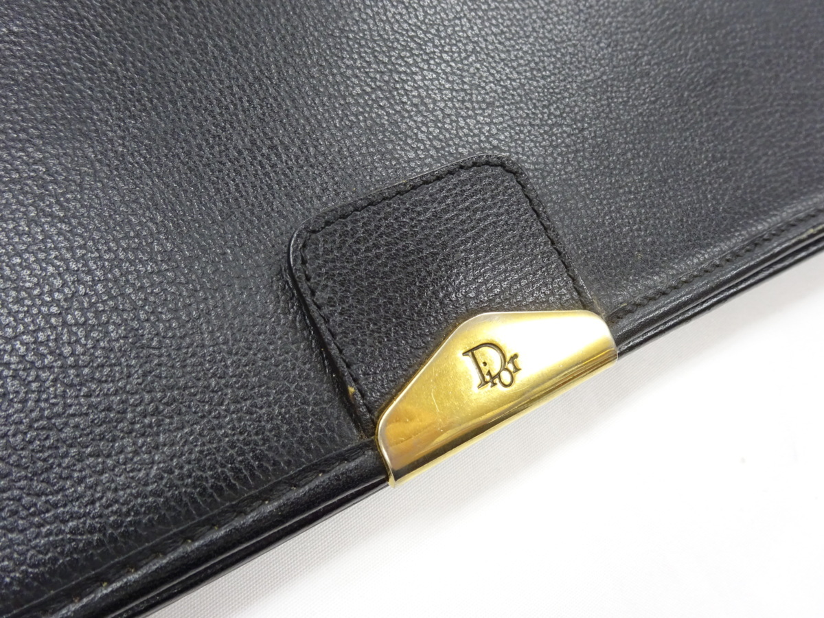 ディオール Dior レザー ロゴ金具 チェーン ショルダーバッグ ブラック