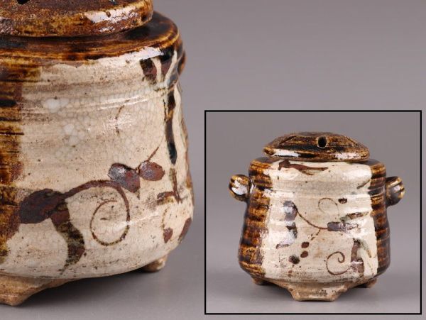 古美術 織部焼 双耳 香炉 時代物 極上品 初だし品 4118(織部)｜売買